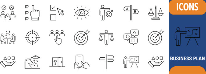 Strategic planning and business decision icons. target icon set, scales icon set, signpost icon set © Samim shop