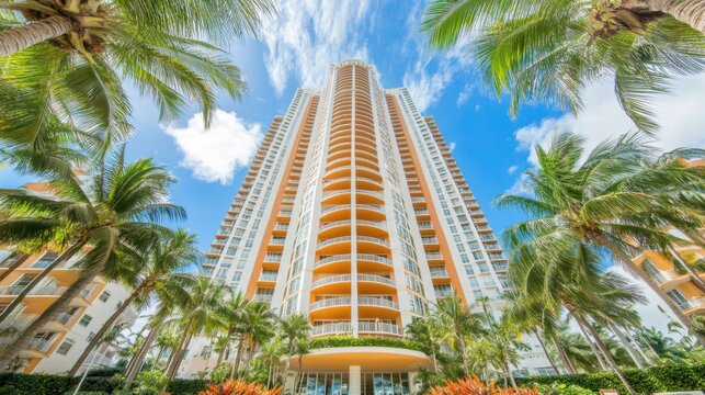 Modern Condominium Tower with Tropical Landscaping