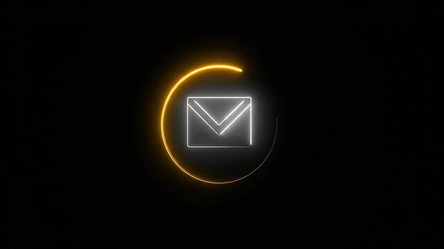 A glowing neon envelope icon animation on a dark black background