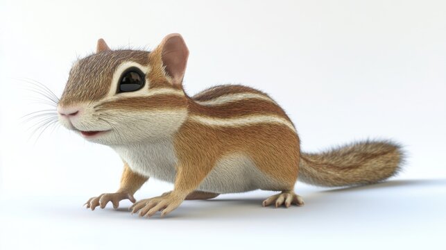 Realistic Chipmunk in Motion Pose on White Background