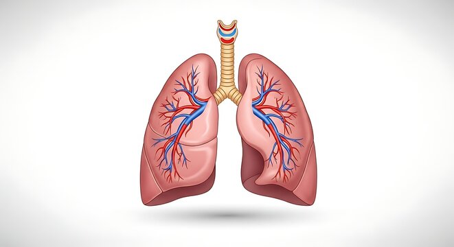 Close up view of two human lungs with bronchial tubes.