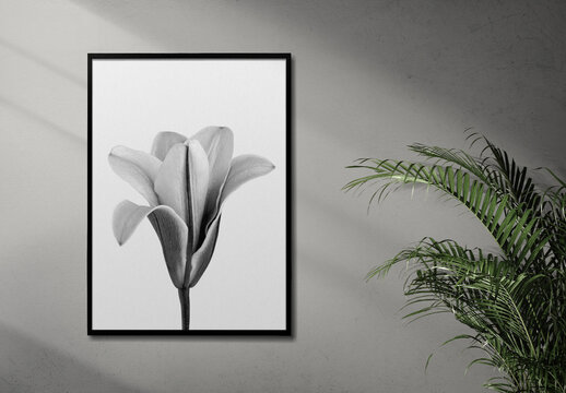 Elegant Monochrome Flower Art Frame Mockup PSD