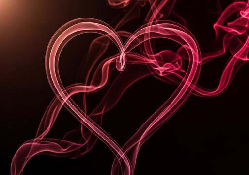 Abstract smoke trails forming heart shapes on black background