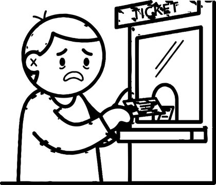 Frustrated person using a ticket vending machine illustration.