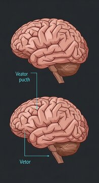 3D rendered human brain with highlighted motor and visual cortex.