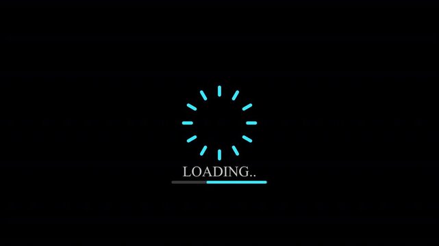 Loading circle indicator displays a digital progress bar against a black background to signify a temporary pause in system processing.