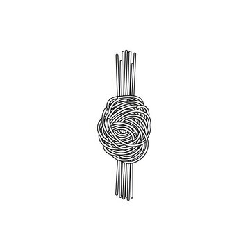Spaghetti bundle tied in a knot line art