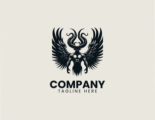 Fototapeta premium Winged horned demon silhouette black vector illustration