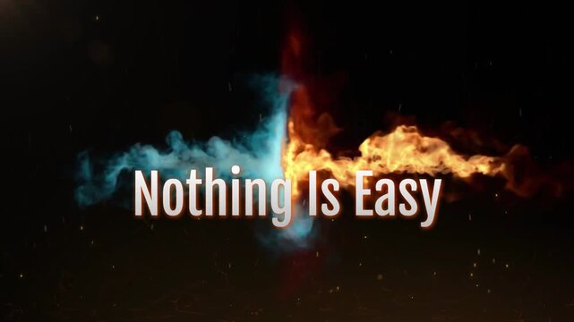 Blue and orange smoke on black background with nothing is easy text