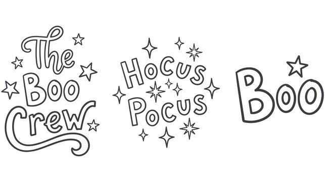 Halloween outlines for coloring pages with spooky phrases.