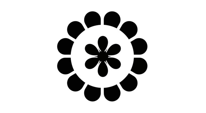 Abstract black and white floral pattern with radial symmetry, minimalist design, elegant and modern style