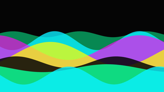 Vibrant abstract waves creating a dynamic colorful layered pattern with undulating forms and bright hues.