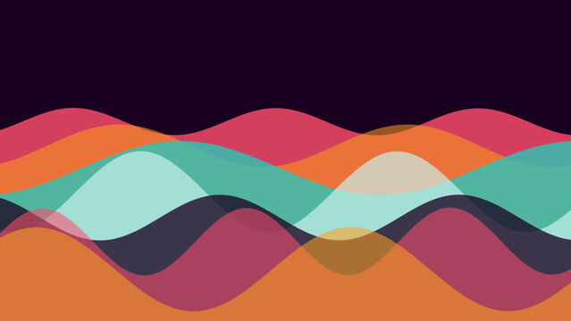 Vibrant abstract waves in a dynamic layered pattern showcasing a spectrum of bright and contrasting colors.