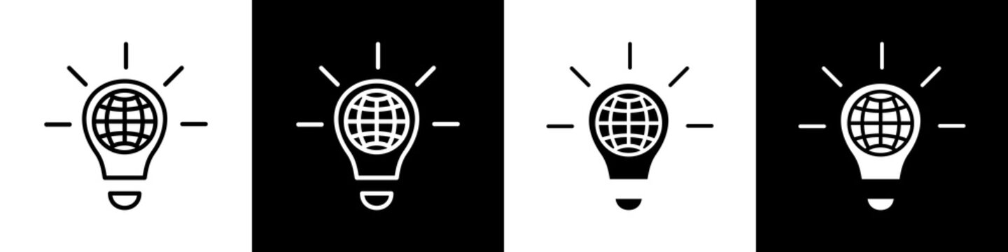 Global black and white icon design concept