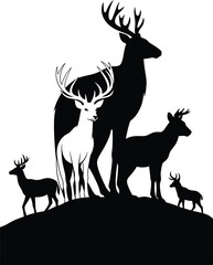 Naklejka premium Deer Family Silhouette on Hilltop