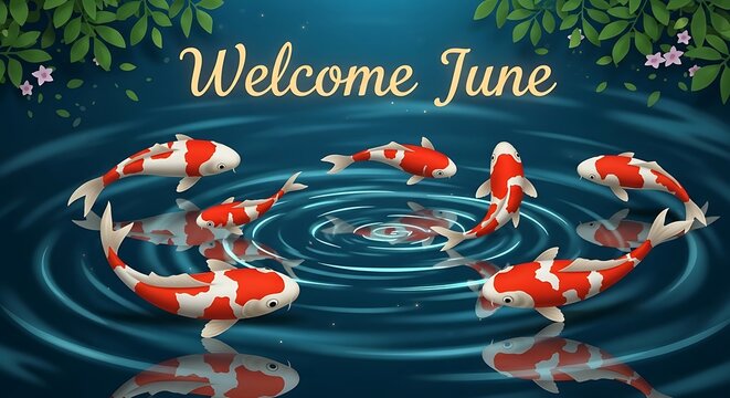 Colorful koi fish swimming in tranquil pond circle.