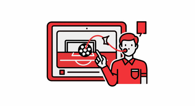 Cartoon man interacting with film production software interface.