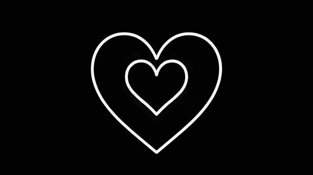 Pulsing White Outline Heart Animation on Black Background