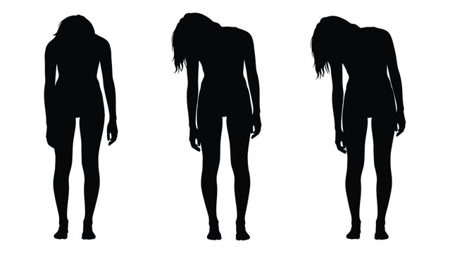 Human silhouettes in various poses against a white background depicting dejected figures