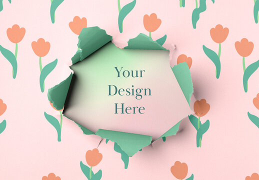 Floral Torn Paper Mockup Design Template PSD