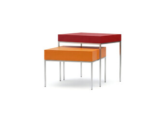 Fototapeta premium Modern red and orange nesting tables with metal legs
