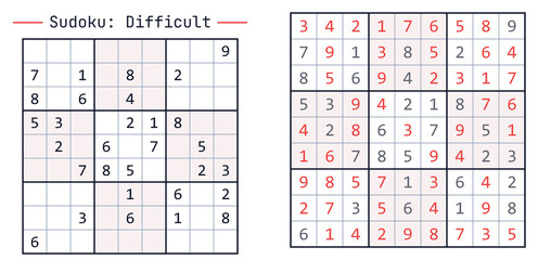 Sudoku puzzle with difficult level on grid layout design   © Nii_Anna