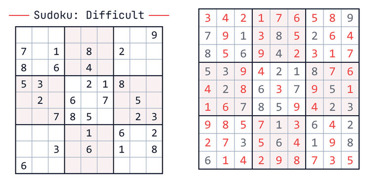 Sudoku puzzle with difficult level on grid layout design  