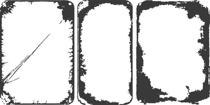 A black and white grunge frame for your design, featuring a dirty paint texture and a rough vintage border vector illustration for an old, messy paper edge pattern