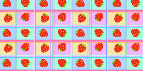 Cute Strawberry Seamless Pattern Kawaii Fruit Background Vector Illustration © JAGU Graphix