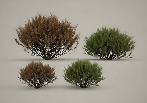 Brown and Green Bushes on Gray Background
