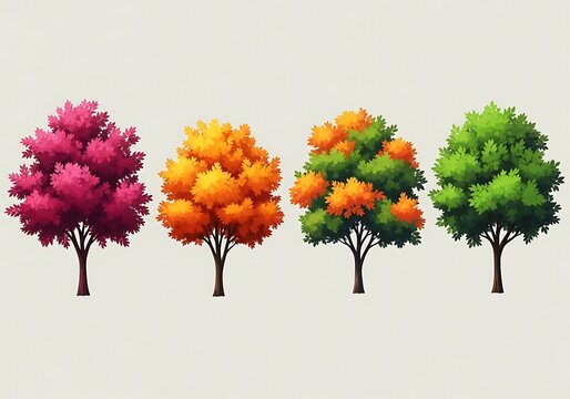 Colorful Trees Changing Seasons Isolated on Beige
