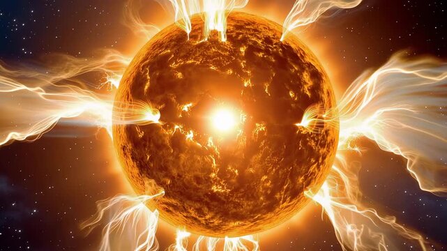 Sun emits powerful flare during solar activity in space Generative AI