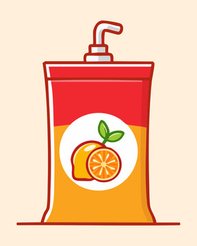 Vibrant orange juice box container with convenient bendy straw for refreshing citrus drink menu item - Vector Illustration