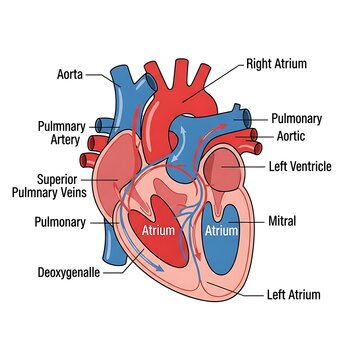 Detailed anatomical diagram of human heart structure.