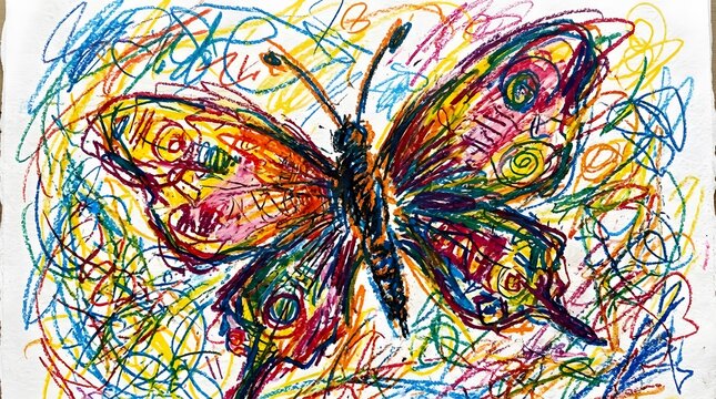 abstract buterfly scrible caryon backgound illustration