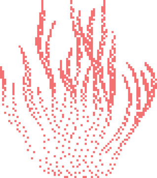 Pixelated coral reef growth with vibrant pink hues against a clean white background