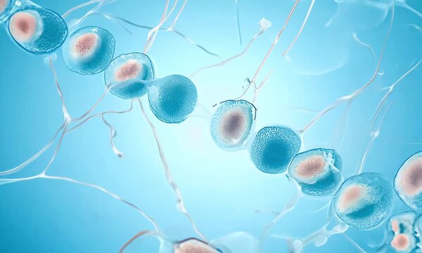 Detail of a stem cell undergoing mitosis under a microscope