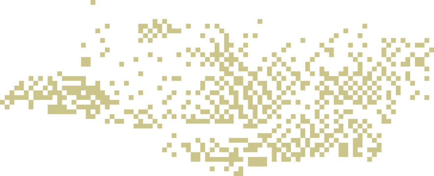 Abstract pixel pattern in gold and beige on white background representing data networks or digital connections