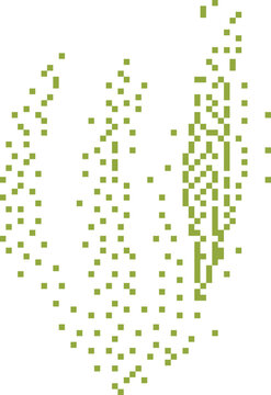 Abstract pixelated soybean leaves emerging from a white background during soft natural light representing growth and organic design