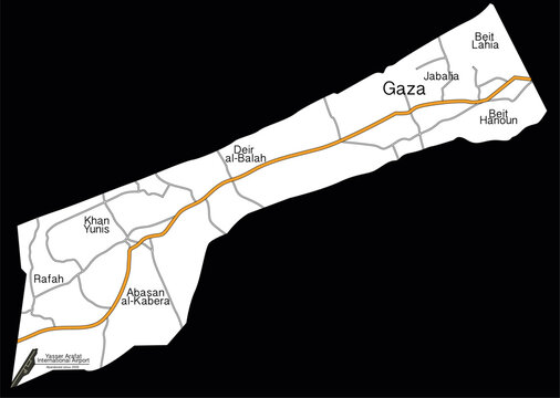 Map of Gaza Strip with cities and roads political geography vector illustrati