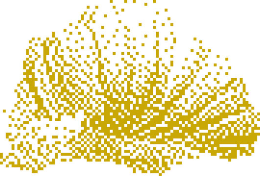Golden abstract pattern of scattered dots forming a landscape shape during a bright day