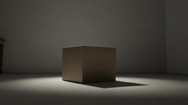 Minimalist Studio Shot of a Rectangular Block Moving in Spotlight