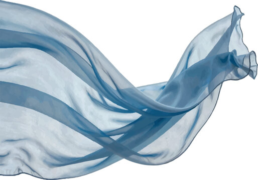 Flowing sheer blue fabric wave isolated on white background.