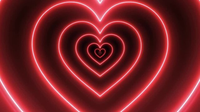 Abstract Neon Hearts Tunnel Background With Red Glow on Black