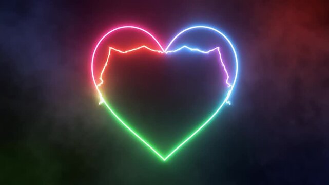 Neon Heart Shape Changing Colors and Form Animation