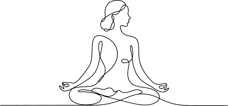 Woman's silhouette in yoga meditation pose back view silhouette meditation mindfulness serenity spiritual relaxation. Vector illustration