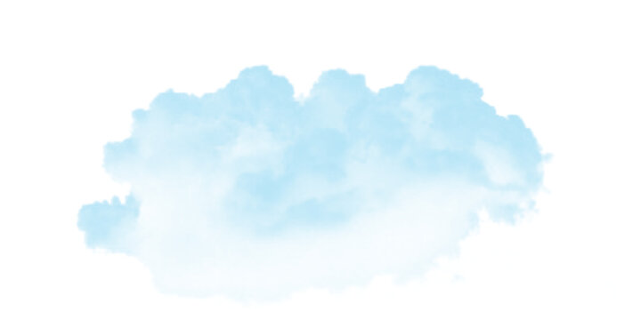 Soft blue watercolor cloud texture isolated on white background. Abstract pastel smoke and mist effect creating airy artistic atmosphere. High resolution dreamy design backdrop.