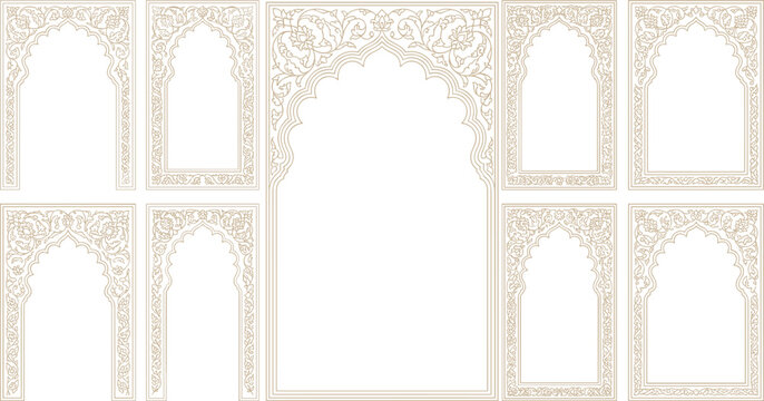 Elaborate Islamic architectural screen patterns vector graphics for decorative elements and backgrounds, transparent.