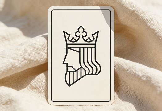 Minimalist tarot card with king profile on textured linen fabric.