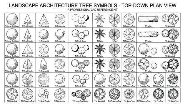 Landscape architecture tree symbols top down plan view collection cad reference sheet 07 for design.